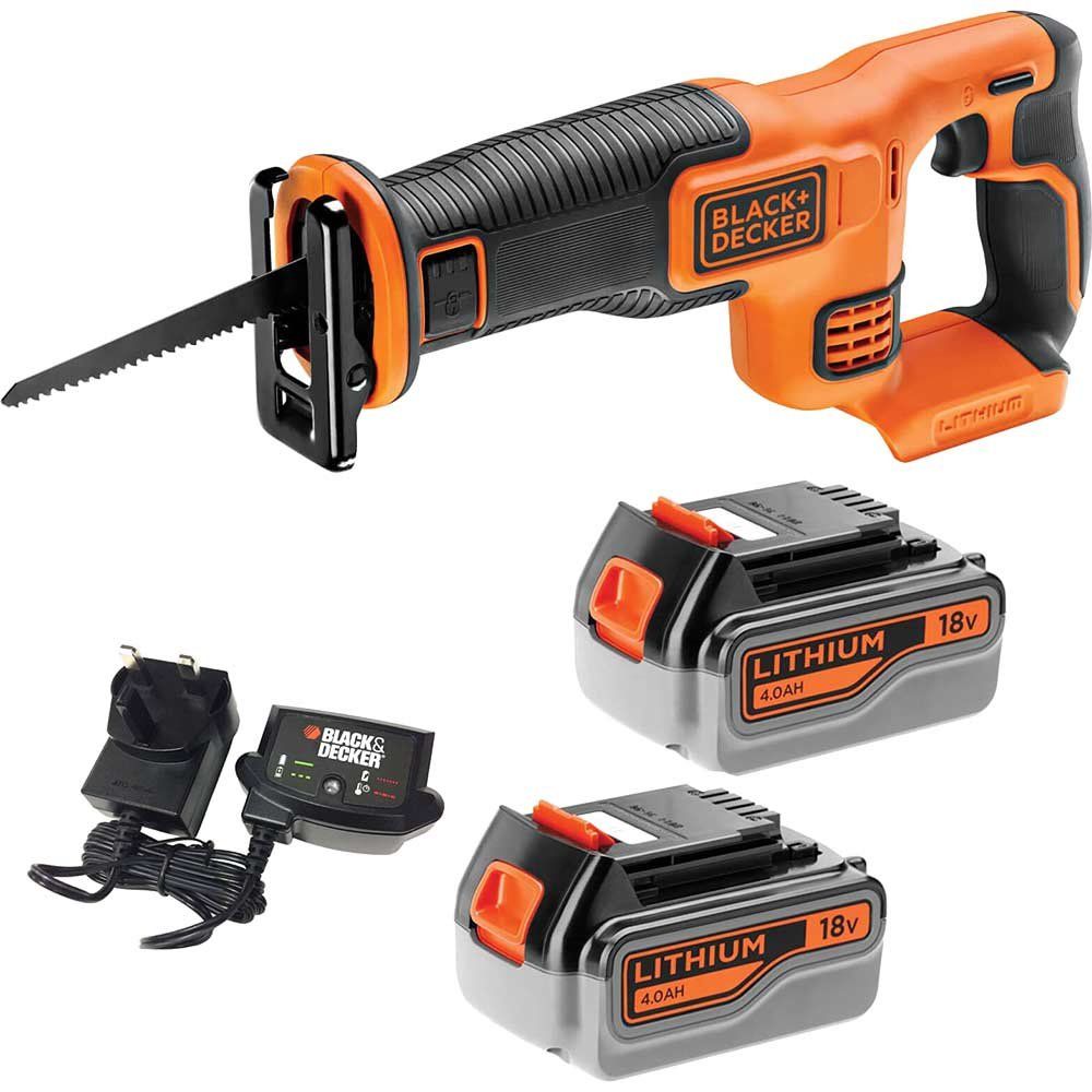 Black and Decker BDCR18 18v Cordless Reciprocating Saw 2 x 4ah Li-ion Battery Charger No Case - Image 1