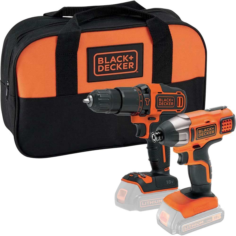Black and Decker BCK25S2S 18v Cordless Combi Drill and Impact Driver Kit No Batteries No Battery Charger Bag - Image 1