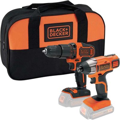 Black and Decker BCK25S2S 18v Cordless Combi Drill and Impact Driver Kit No Batteries No Battery Charger Bag