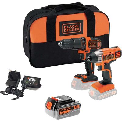 Black and Decker BCK25S2S 18v Cordless Combi Drill and Impact Driver Kit 1 x 4ah Li-ion Battery Charger Bag