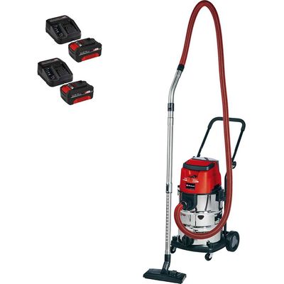 Einhell TE-VC 36/30 Li S 36v Cordless Stainless Steel Wet and Dry Vacuum Cleaner 30L 4 x 4ah Li-ion Twin or Dual Battery Charger