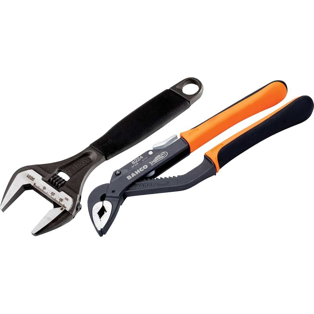 Bahco 2 Piece Water Pump Pliers and Adjustable Wrench Set - Image 1