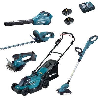Makita 5 Piece 18v LXT Cordless Complete Garden Tool Kit 2 x 5ah Li-ion Battery Charger