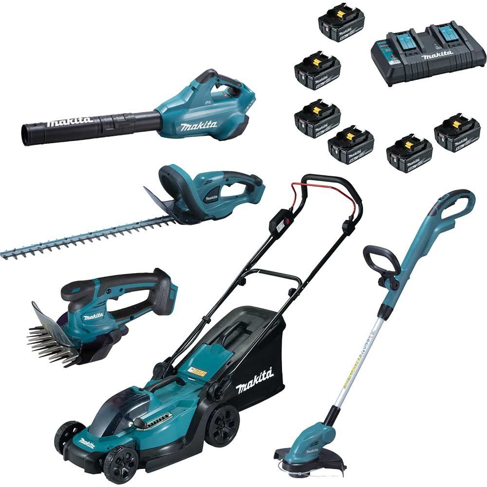 Makita 5 Piece 18v LXT Cordless Complete Garden Tool Kit 6 x 5ah Li-ion Twin or Dual Battery Charger - Image 1