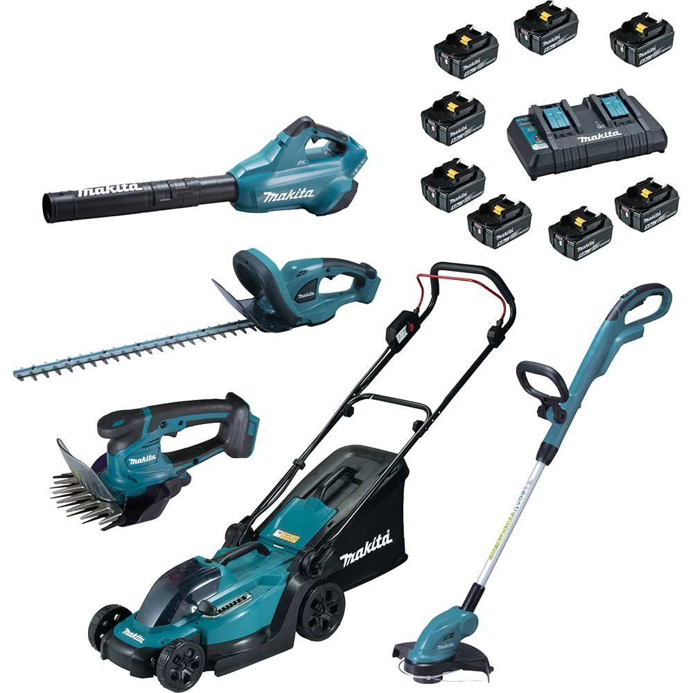 Makita 5 Piece 18v LXT Cordless Complete Garden Tool Kit 8 x 5ah Li-ion Twin or Dual Battery Charger - Image 1