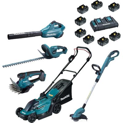 Makita 5 Piece 18v LXT Cordless Complete Garden Tool Kit 8 x 5ah Li-ion Twin or Dual Battery Charger