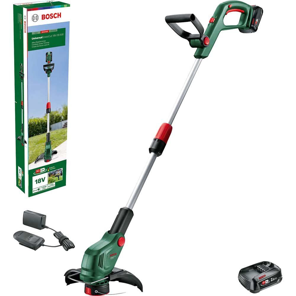 Bosch UNIVERSALGRASSCUT 18V-26-500 P4A 18v Cordless Grass Trimmer and Edger 260mm 1 x 4ah Li-ion Battery Charger - Image 1