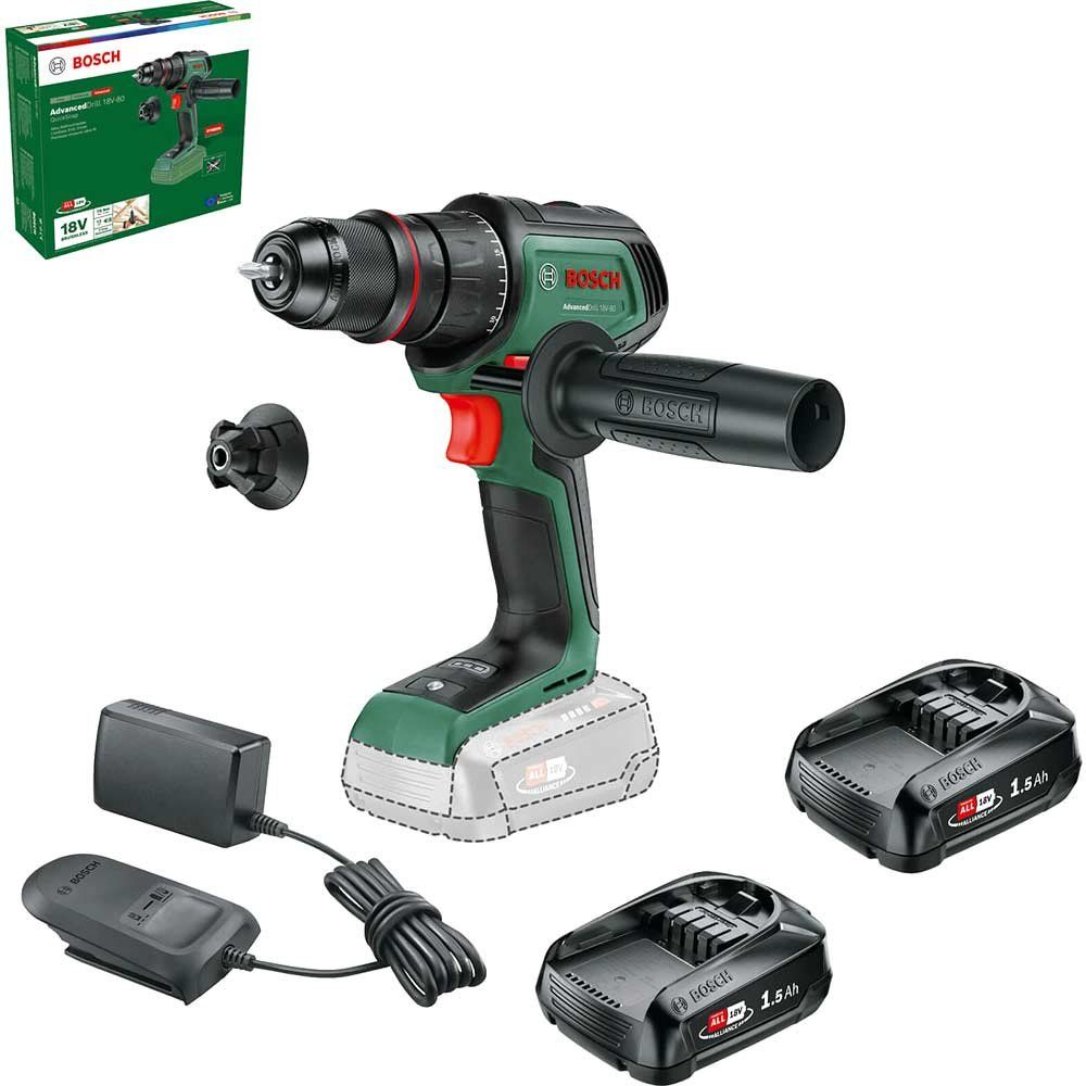 Bosch ADVANCEDDRILL 18V-80 P4A 18v Cordless Drill Driver 2 x 1.5ah Li-ion Battery Charger No Case - Image 1