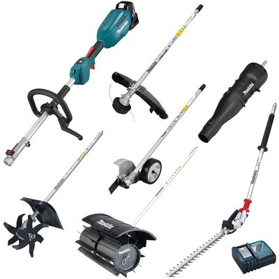 Makita DUX18 18v LXT Cordless Brushless Split Shaft Garden Multi Tool Set 1 x 5ah Li-ion Battery Charger