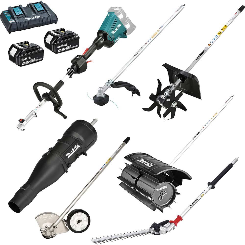 Makita DUX60 Twin 18v LXT Cordless Brushless Split Shaft Garden Multi Tool Set 2 x 5ah Li-ion Battery Charger - Image 1
