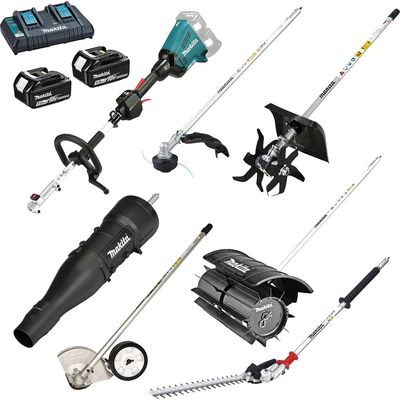 Makita DUX60 Twin 18v LXT Cordless Brushless Split Shaft Garden Multi Tool Set 2 x 5ah Li-ion Battery Charger