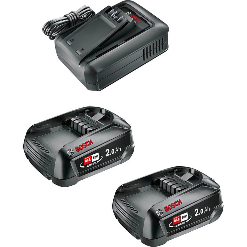 Bosch Genuine GREEN P4A 18v Cordless Li-ion Twin Battery 2ah and Fast Charger 2ah - Image 1