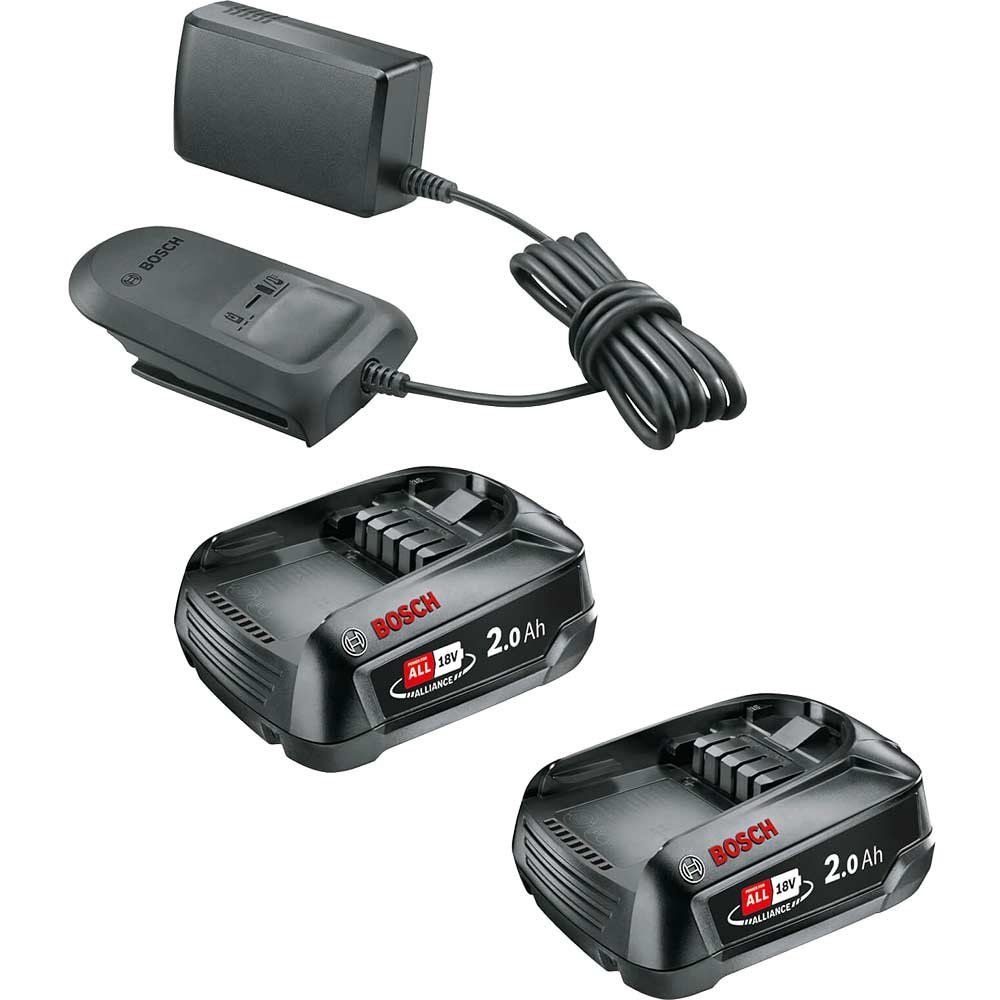 Bosch Genuine GREEN P4A 18v Cordless Li-ion Twin Battery 2ah and Standard Charger 2ah - Image 1
