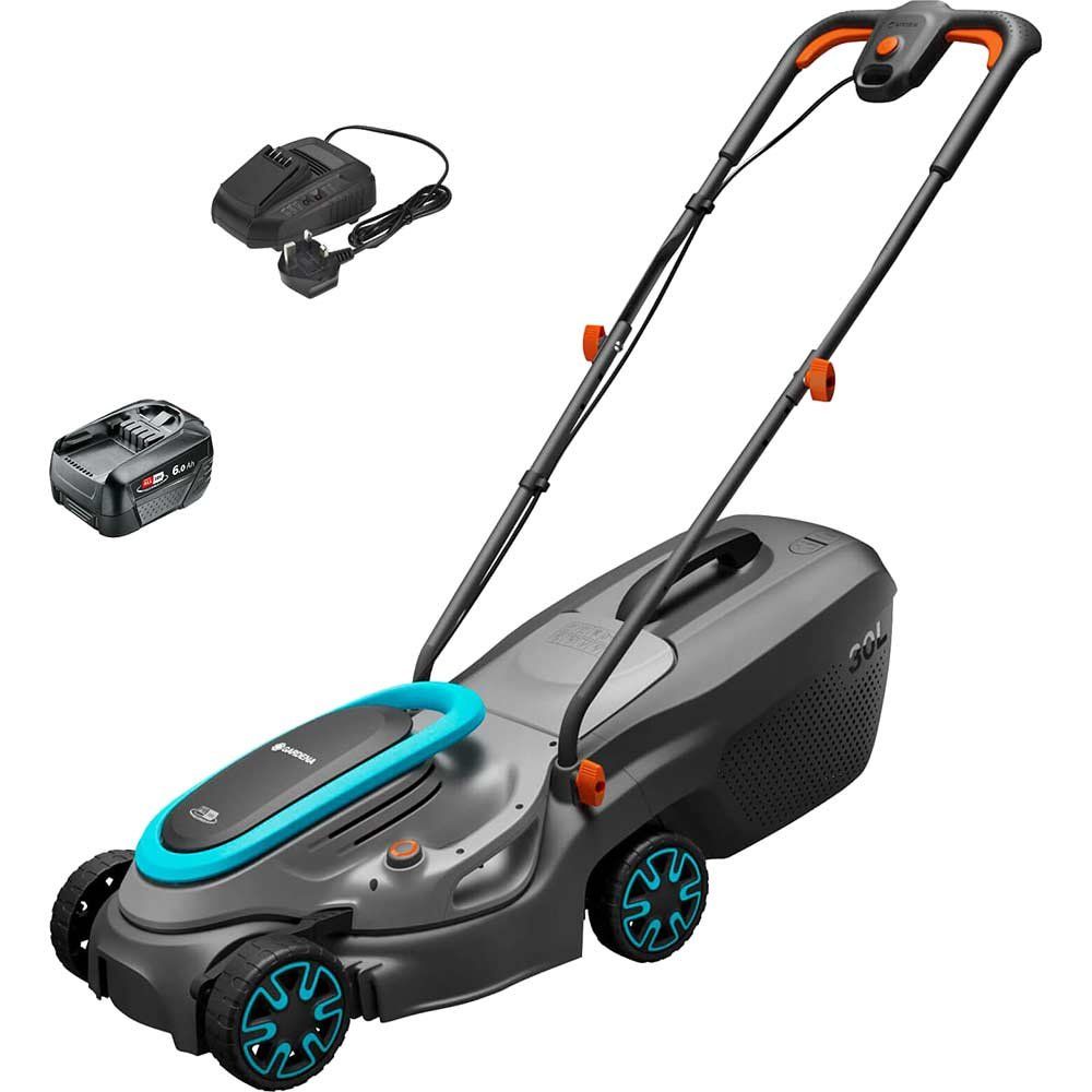 Gardena POWERMAX 32 P4A 18v Cordless Rotary Lawnmower 320mm 1 x 6ah Li-ion Battery Charger - Image 1
