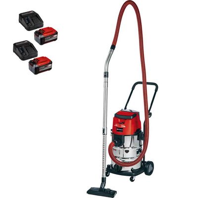 Einhell TE-VC 36/30 Li S 36v Cordless Stainless Steel Wet and Dry Vacuum Cleaner 30L 2 x 5.2ah Plus Li-ion Twin or Dual Battery Charger
