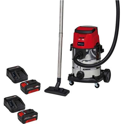 Einhell TE-VC 36/25 Li S 36v Cordless Stainless Steel Wet and Dry Vacuum Cleaner 25L 2 x 5.2ah Plus Li-ion Twin or Dual Battery Charger