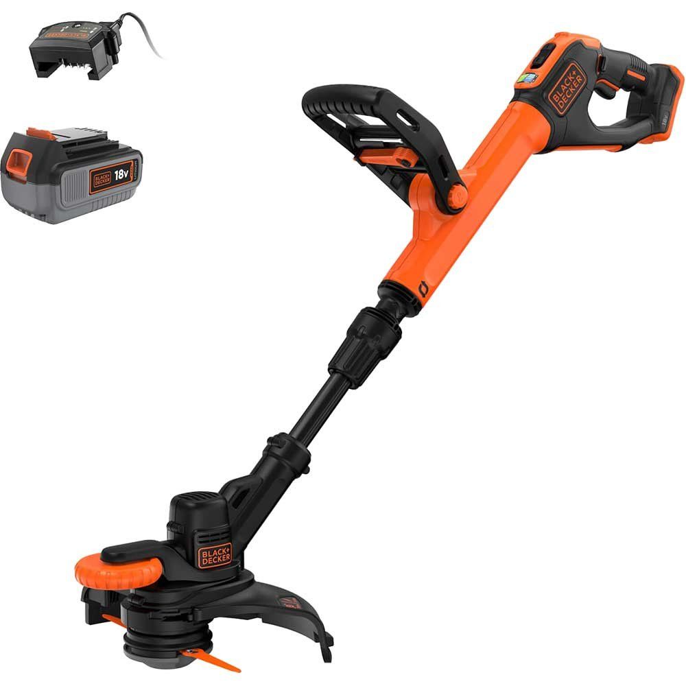 Black and Decker BCSTR918 18v Cordless Resin Blade Telescopic Grass Trimmer and Edger 280mm 1 x 4ah Li-ion Battery Charger - Image 1