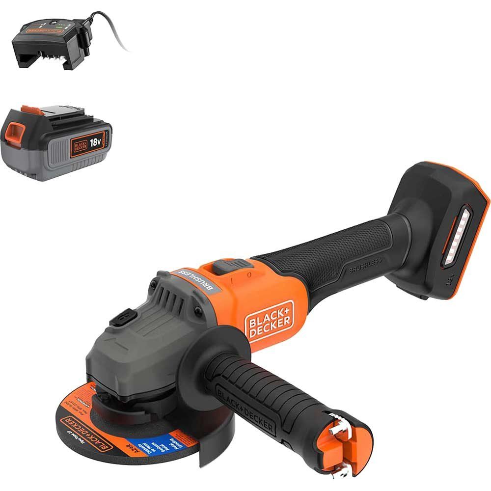 Black and Decker BCG6L8 18v Cordless Brushless Angle Grinder 115mm 2 x 4ah Li-ion Battery Charger No Case - Image 1