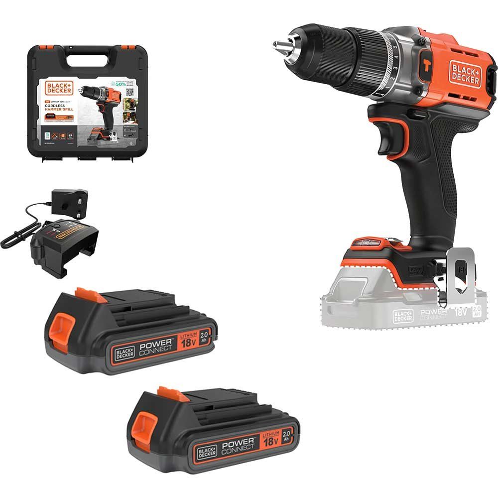 Black and Decker BCD383 18v Cordless Combi Drill 2 x 2ah Li-ion Battery Charger Case - Image 1