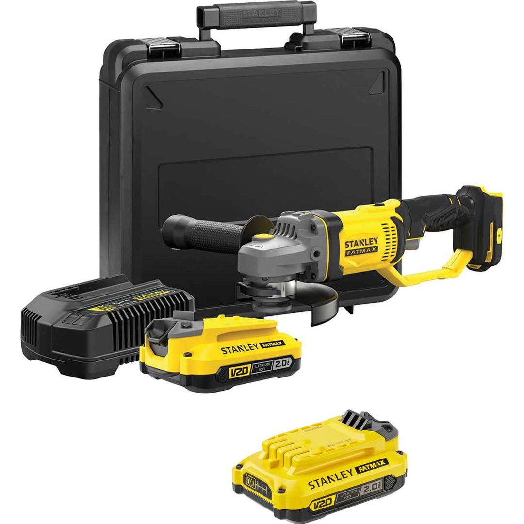 Stanley Fatmax V20 SFMCG400 18v Cordless Angle Grinder 125mm 2 x 2ah Li-ion Battery Charger Case - Image 1