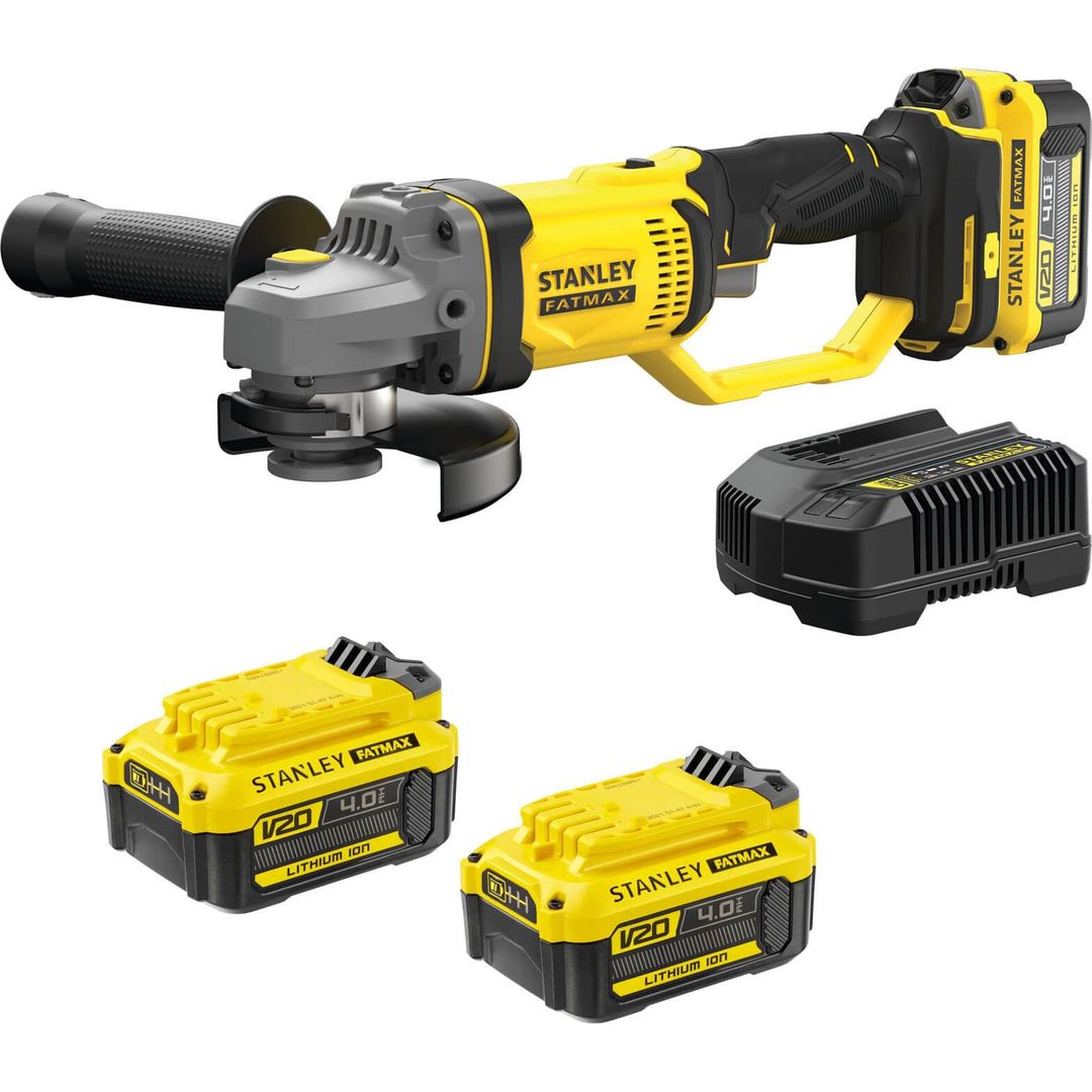 Stanley Fatmax V20 SFMCG400 18v Cordless Angle Grinder 125mm 3 x 4ah Li-ion Battery Charger No Case - Image 1