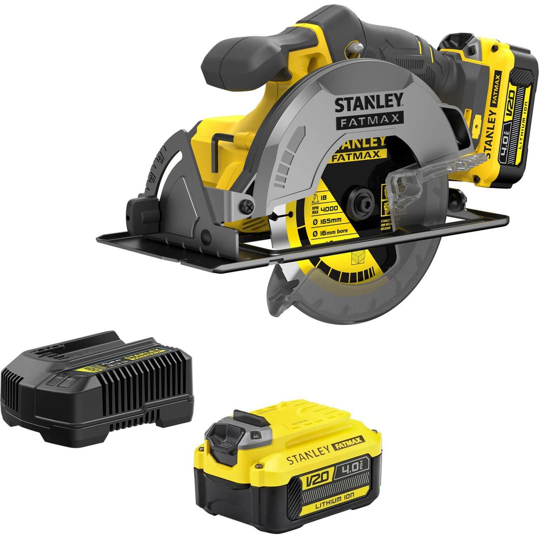 Stanley Fatmax V20 SFMCS500 18v Cordless Circular Saw 165mm 2 x 4ah Li-ion Battery Charger No Case - Image 1