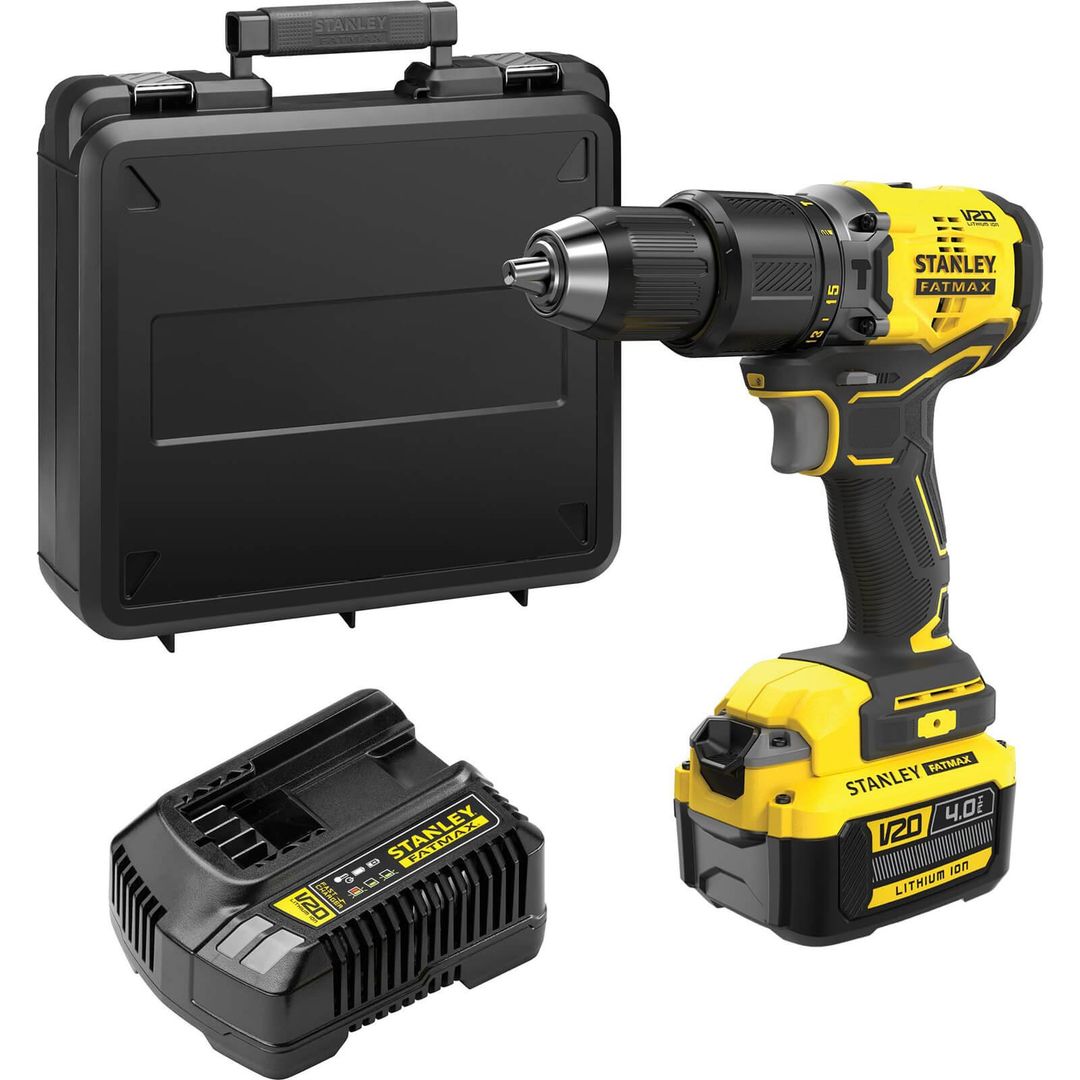 Stanley Fatmax V20 SFMCD715 18v Cordless Brushless Combi Drill 1 x 4ah Li-ion Battery Charger Case - Image 1