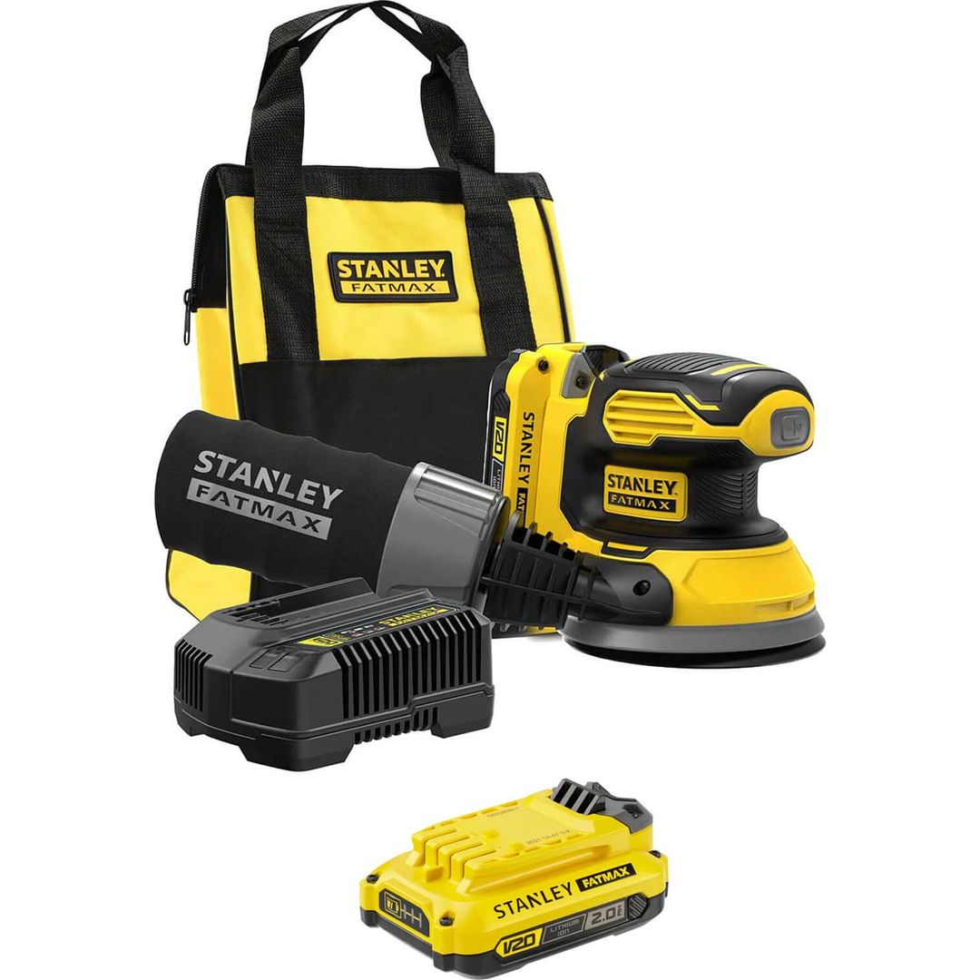 Stanley Fatmax V20 SFMCW220 18v Cordless Random Orbit Disc Sander 125mm 2 x 2ah Li-ion Battery Charger Bag - Image 1