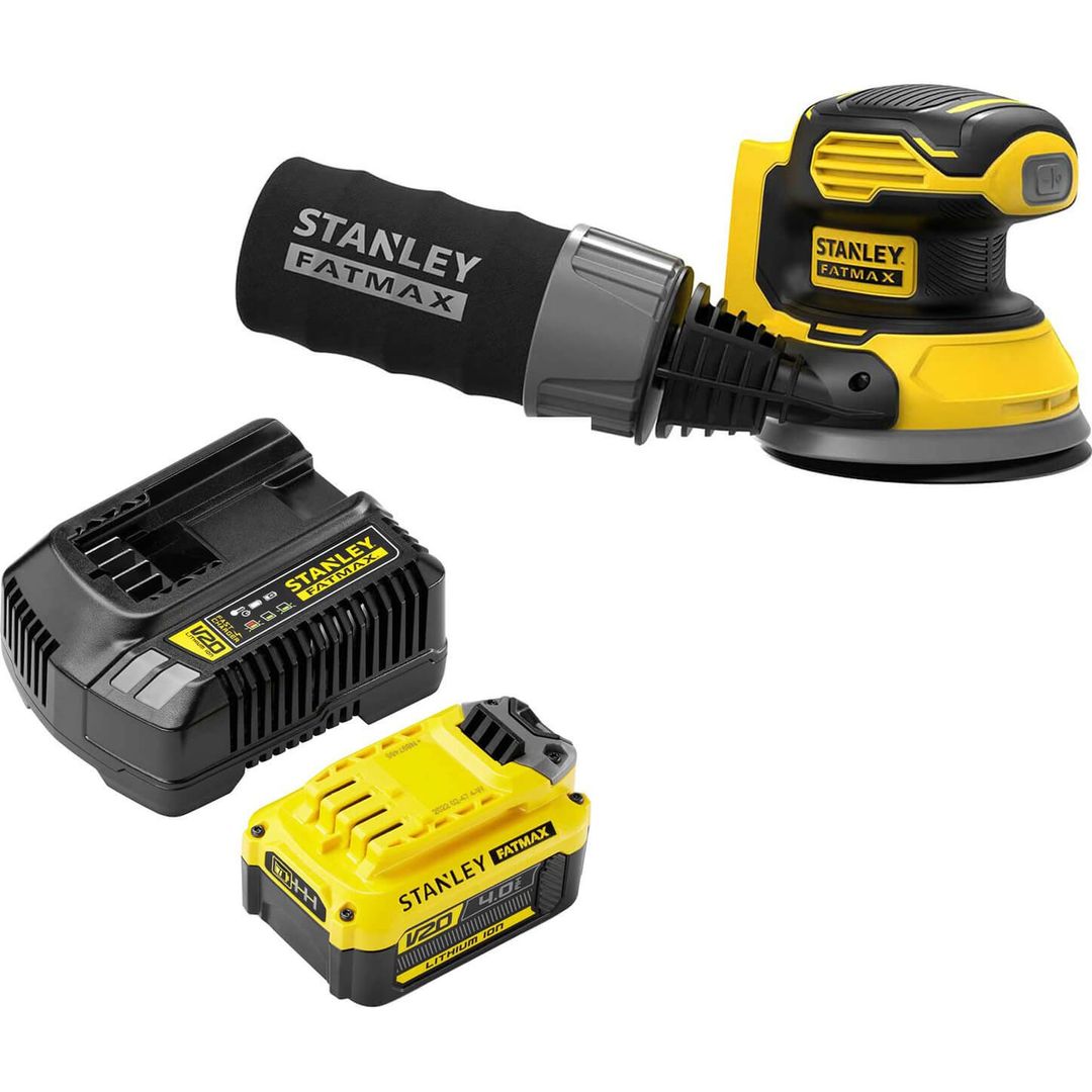 Stanley Fatmax V20 SFMCW220 18v Cordless Random Orbit Disc Sander 125mm 1 x 4ah Li-ion Battery Charger No Case - Image 1