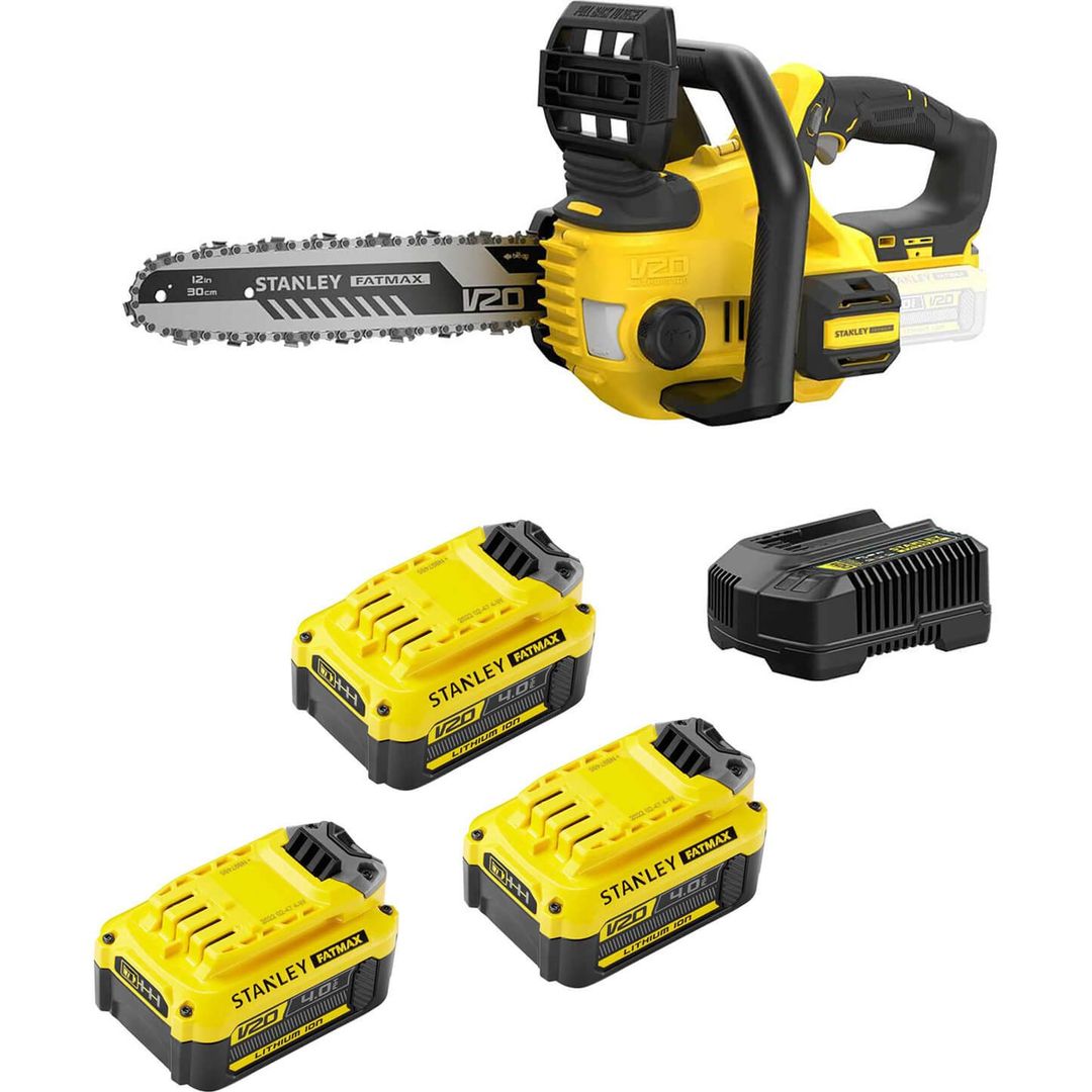 Stanley Fatmax V20 SFMCCS630 18v Cordless Chainsaw 300mm 3 x 4ah Li-ion Battery Charger - Image 1