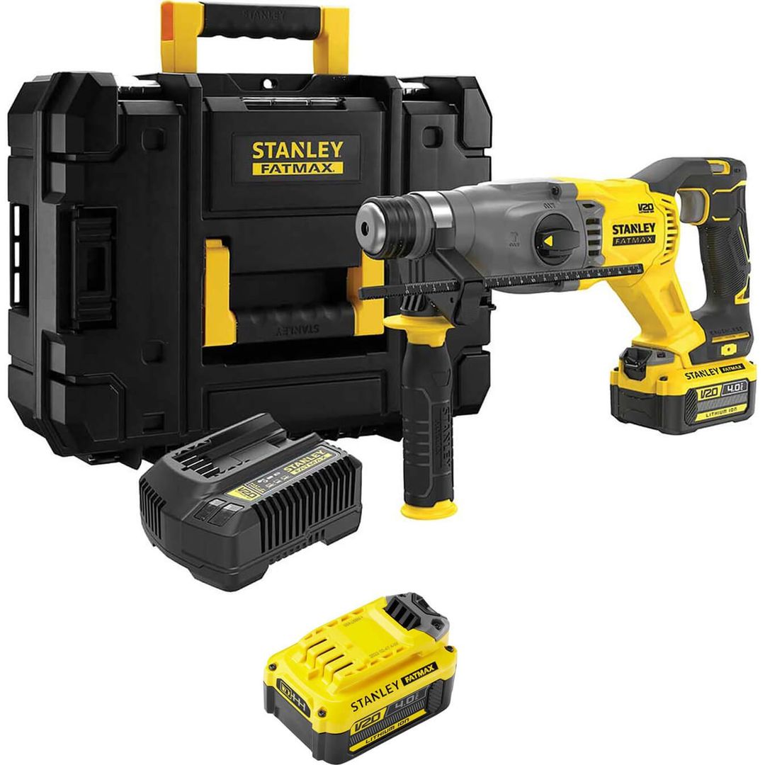 Stanley Fatmax V20 SFMCH900 18v Cordless SDS Plus Drill 2 x 4ah Li-ion Battery Charger Case - Image 1