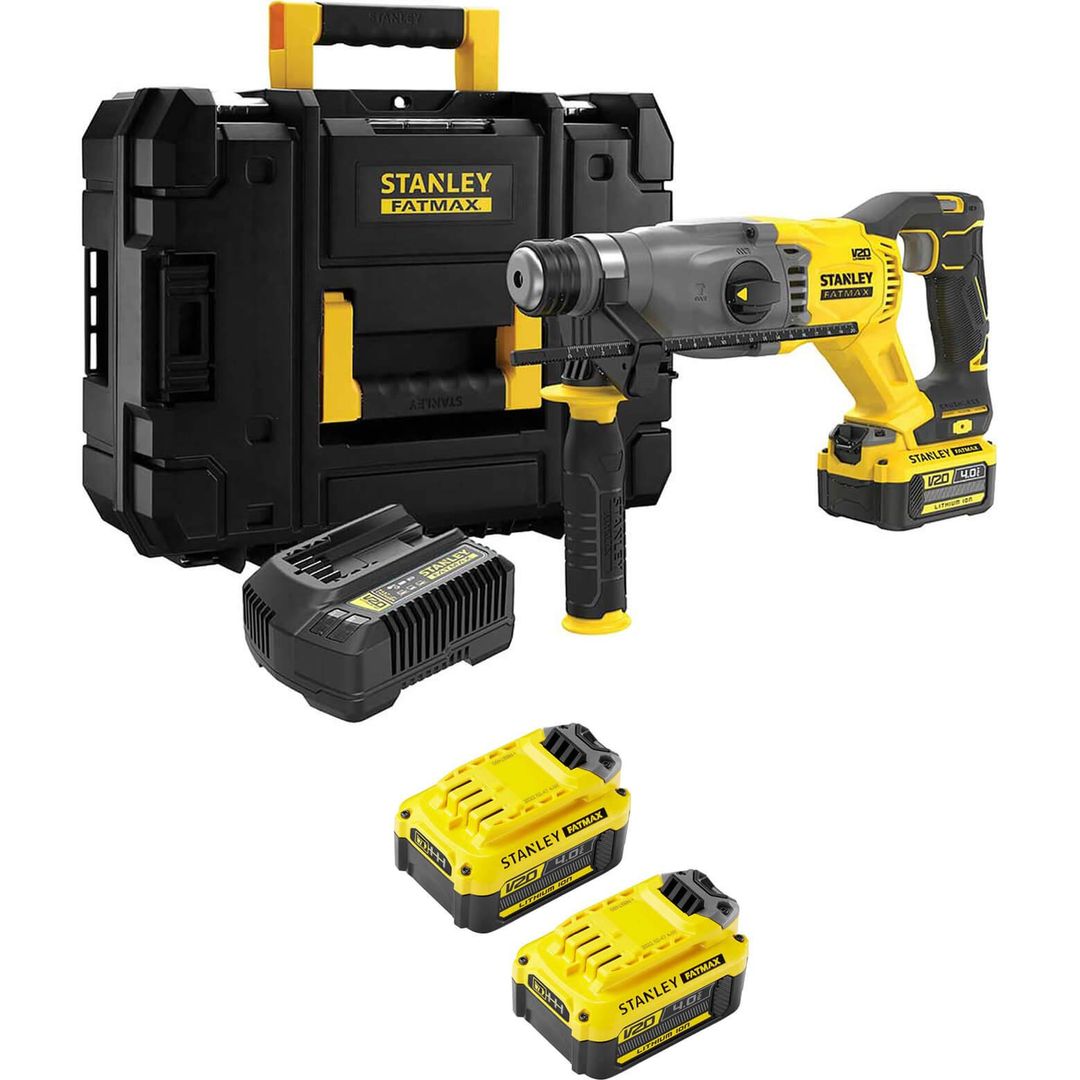 Stanley Fatmax V20 SFMCH900 18v Cordless SDS Plus Drill 3 x 4ah Li-ion Battery Charger Case - Image 1