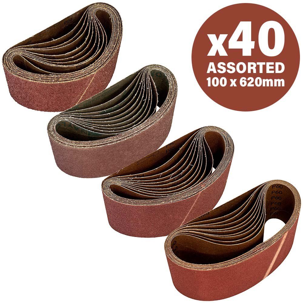 Sirius 40 Piece Assorted 100mm x 620mm Sanding Belts 100mm x 620mm Assorted Pack of 40 - Image 1
