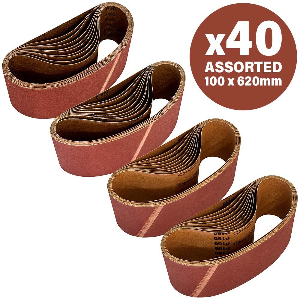 Sirius 40 Piece Assorted 100mm x 620mm Sanding Belts 100mm x 620mm Assorted Pack of 40 - Image 1