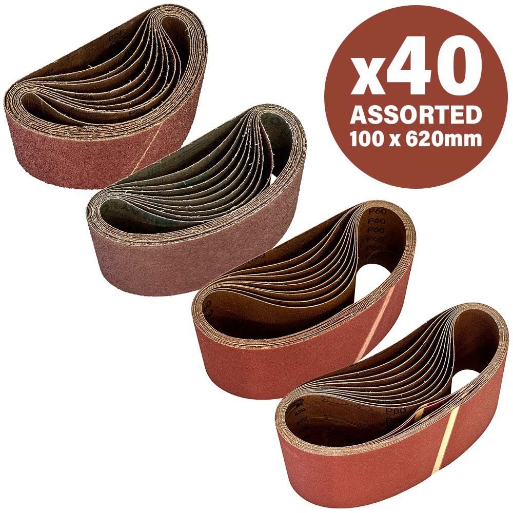 Sirius 40 Piece Assorted 100mm x 620mm Sanding Belts 100mm x 620mm Assorted Pack of 40 - Image 1