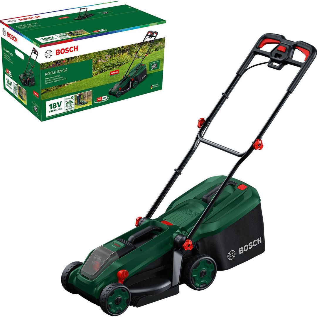 Bosch ROTAK 18V-34 P4A 18v Cordless Brushless Rotary Lawnmower 340mm - Image 1