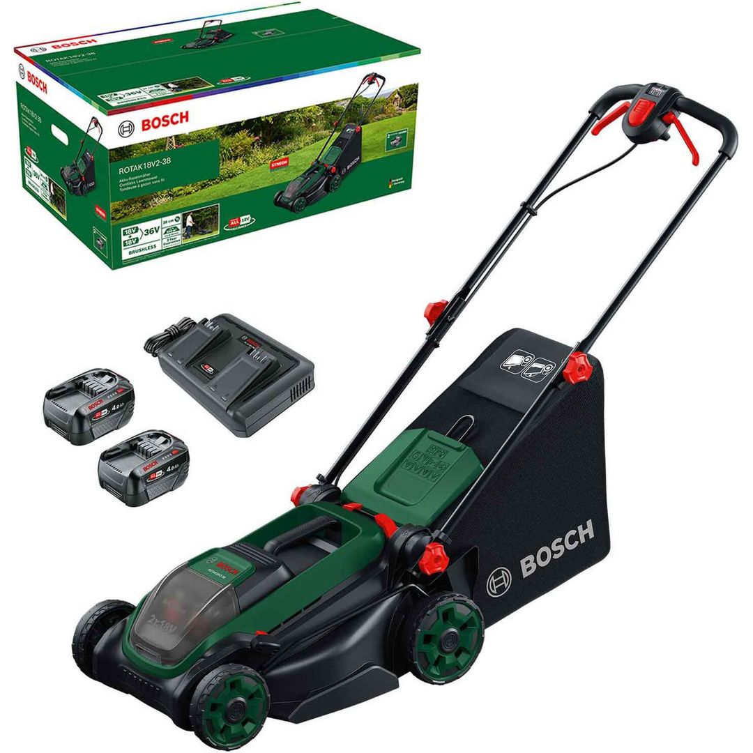 Bosch ROTAK 18V2-38 P4A 36v Cordless Brushless Rotary Lawnmower 380mm - Image 1