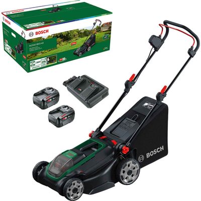 Bosch ROTAK 18V2-43 P4A 36v Cordless Brushless Rotary Lawnmower 430mm 4 x 6ah Li-ion Twin or Dual Battery Charger