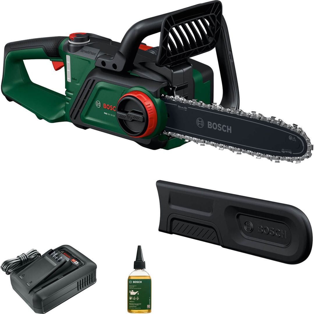 Bosch PKE 18V-30-28 P4A 18v Cordless Brushless Chainsaw 300mm 2 x 4ah Li-ion Battery Charger - Image 1