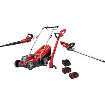 Einhell GE-CM 18v Cordless Rotary Lawnmower, Blower, Grass and Hedge Trimmer Kit