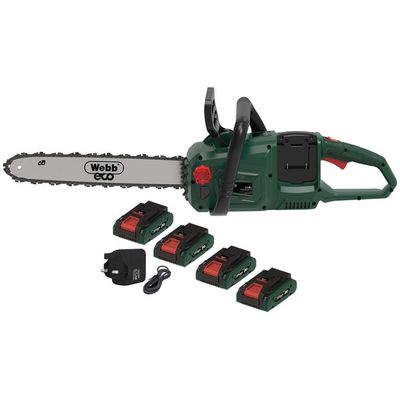 Webb X Series WEV20X2CS40 40v Cordless Brushless Chainsaw 400mm 4 x 4ah Li-ion USB Charger