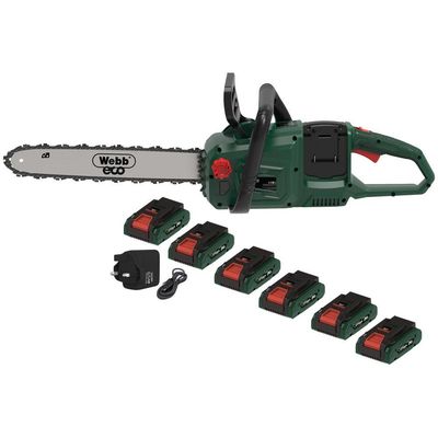 Webb X Series WEV20X2CS40 40v Cordless Brushless Chainsaw 400mm 6 x 4ah Li-ion USB Charger