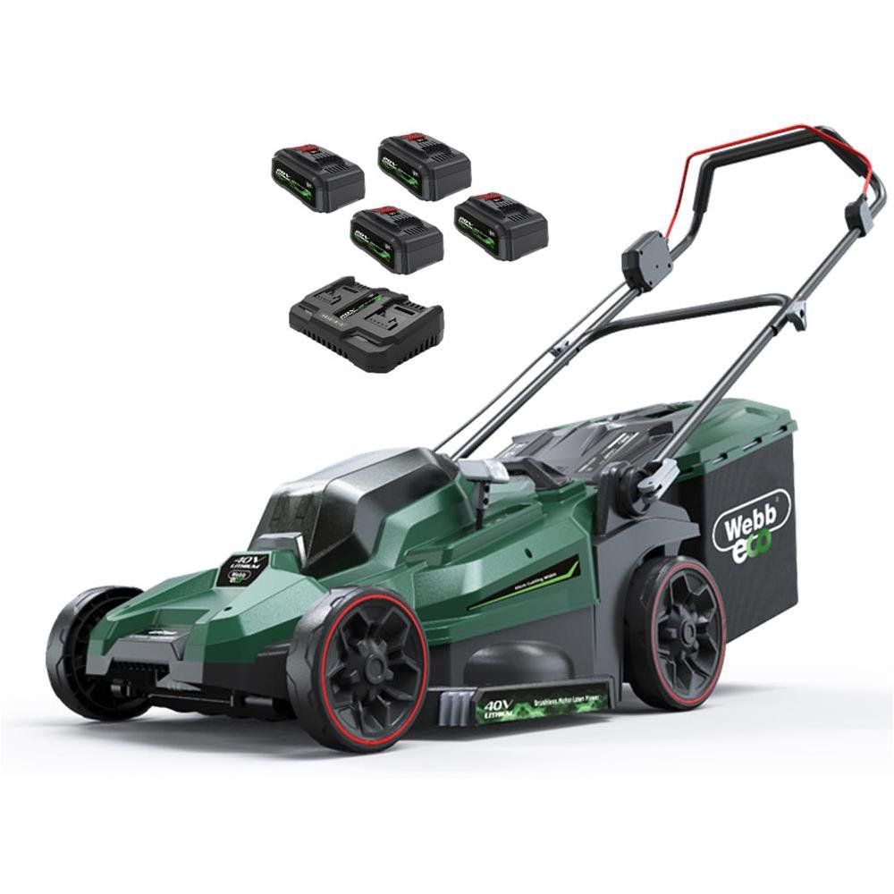 Webb X Series WEV20X2LM38RR 40v Cordless Brushless 2 in 1 Rotary Lawnmower 380mm 4 x 4ah Li-ion Battery Charger - Image 1
