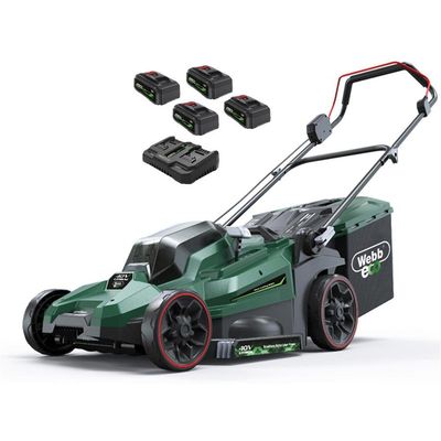 Webb X Series WEV20X2LM38RR 40v Cordless Brushless 2 in 1 Rotary Lawnmower 380mm 4 x 4ah Li-ion Battery Charger