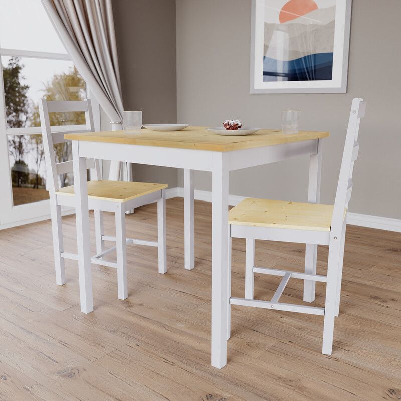 Yorkshire Dining Set - White and Pine / 2 Chairs, Table - Image 1