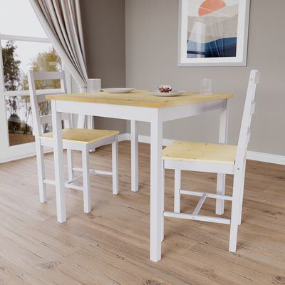 Yorkshire Dining Set - White and Pine / 2 Chairs, Table