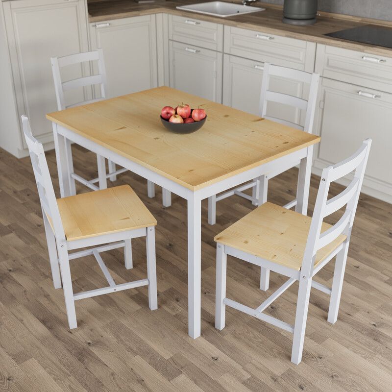 Yorkshire Dining Set - White and Pine / 4 Chairs, Table - Image 1