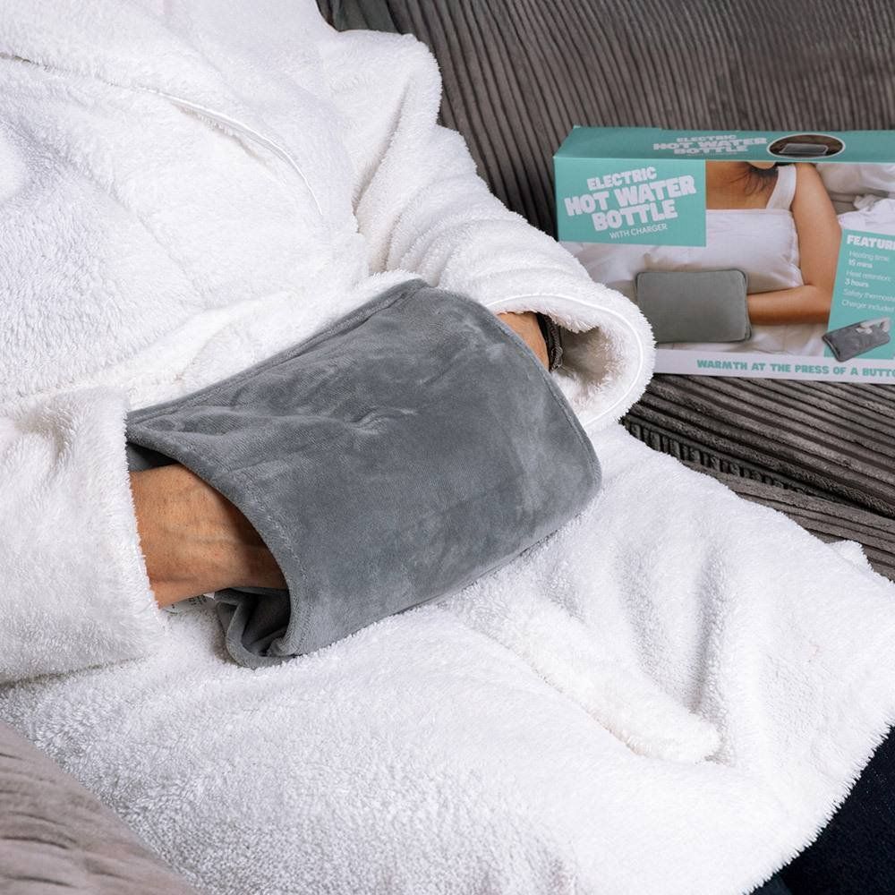 Menkind #Selfcare Plush Comfort On-the-Go Electric Hot Water Bottle in Grey - Image 1