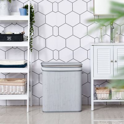 HOMCOM Bamboo Laundry Basket - Grey / 52cm / 32cm