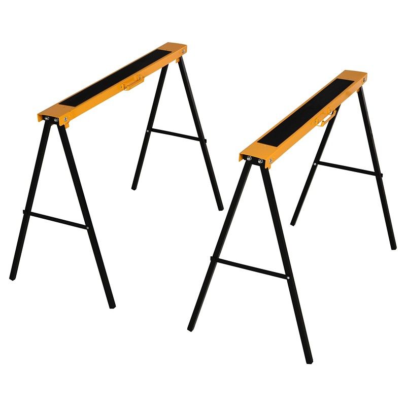 HOMCOM Set Of 2 Folding Saw Horses with Anti Slip Platform - Orange and Black - Image 1